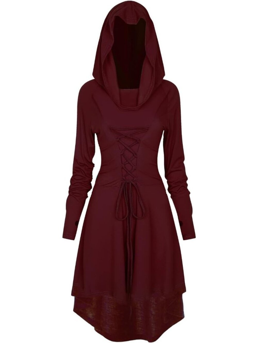 Women's Red Renaissance Hooded Robe Lace-Up Medieval Halloween Costume Dress